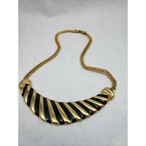 Gold Tone and Black Enamel Bib 18" Long Necklace by Angel Company
